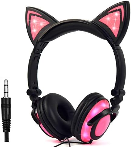 Vibrant Cat Ear LED Headphones for Kids & Teens – Rechargeable Over-Ear Audio Bliss in Black & Pink – Ultimate Comfort for i Pads, Tablets, & Mobile Gaming – Trendy Sound Experience for Endless Fun & Entertainment