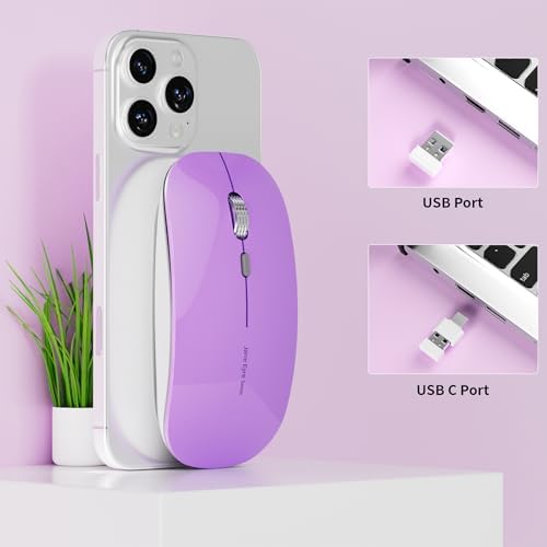 Uciefy Q5 Slim Rose Gold Wireless Mouse – Portable Optical Rechargeable Design with Silent Click, USB Receiver & Type C Adapter for Effortless PC, Laptop & Desktop Compatibility – Elevate Your Workspace with Style & Precision