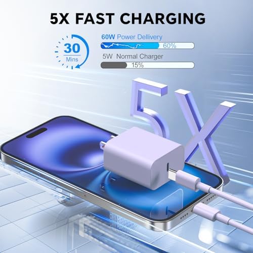 20 W Dual USB-C Fast Charger Block for i Phone 15/16 Series – Includes Two 10 FT USB-C Charging Cables, Perfect for Pro Max, Plus, Pro, i Pad Pro/Air – Compact, High-Speed Charging Solution (2 Pack, Black)