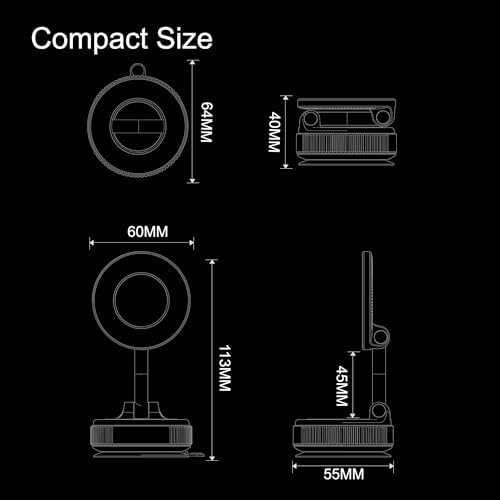 Universal Magnetic Car Phone Holder with Vacuum Suction Cup – Effortless Hands-Free Access for i Phone & Android, Mag Safe-Compatible, No Charging Required, Compact & Foldable Design for Ultimate Convenience and Stability
