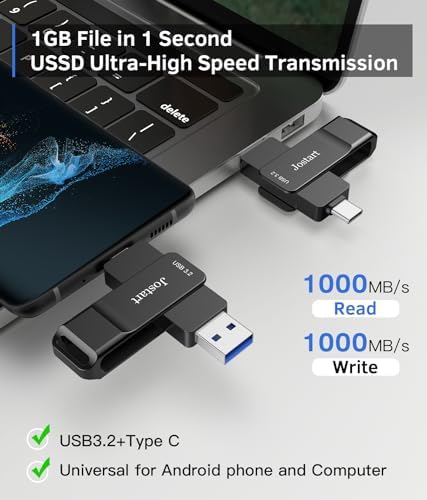 High-Speed 256 GB USB C Thumb Drive – Dual USB C & A Flash Drive for i Phone 15, PS4, Android, Windows & Mac – Lightning-Fast Data Transfer up to 1000 MB/s – Versatile External SSD for Gamers & Professionals
