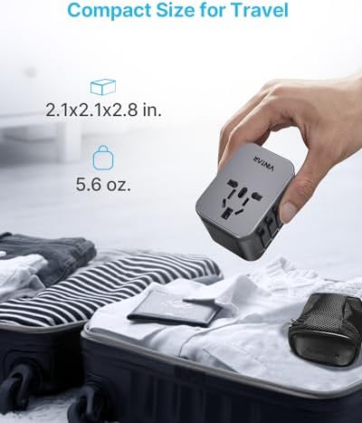 VINTAR Universal Travel Adapter: All-in-One Power Converter with 6 A Output, 3 USB-C and 2 USB Ports for Fast Global Charging Across Europe, UK, USA, and Australia – Essential Travel Accessory for Effortless Device Connectivity and Safety Features