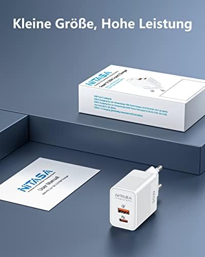 NITASA 30 W Dual Port USB C Wall Charger – Fast Charging Adapter for i Phone 15/16 Pro Max & Samsung S23/S24 – Super Efficient 25 W PPS Technology for Rapid Power Delivery – Ideal for i Pad & Google Pixel 9/8 Pro – Compact Travel Essential with Enhanced Compatibility