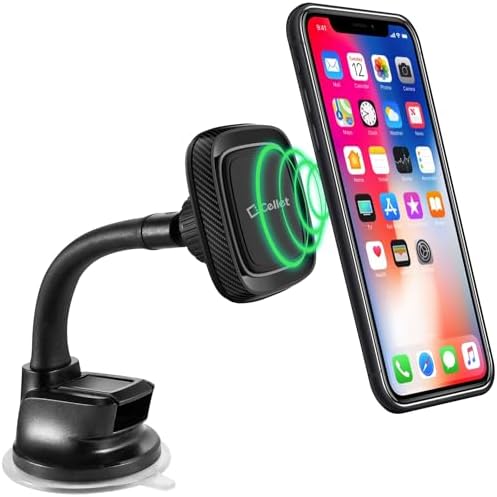 Universal Magnetic Car Phone Mount Holder with Flexible Goose-Neck for Enhanced Navigation – Compatible with i Phones, Samsung Galaxy, LG, Motorola, Google Pixel – Effortless Installation & Optimal Viewing Angle for Driving Safety