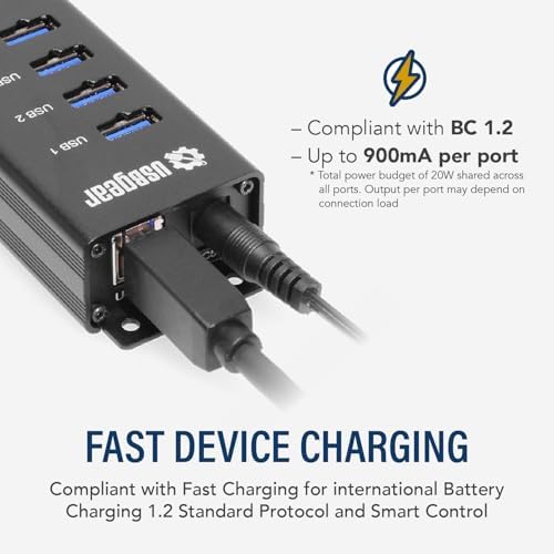 Maximize Connectivity with the 10-Port USB 3.2 Gen 1 Mountable Hub – Super Speed Data Transfer & Fast Charging for Home and Office Use, Includes 5 V/4 A Power Adapter & USB Type-A to Type-B Cable, Versatile Wall or Surface Mounting for Enhanced Productivity