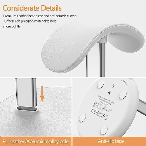 Upgrade Your Desk with the All-in-One Wireless Headphone Stand & Fast Charging Dock – Sleek Organizer for i Phone 15/14/13/12/11 & Air Pods Pro/3/2, Premium White Finish Ideal for Gamers and Music Aficionados, Optimize Your Workspace Efficiency and Connectivity