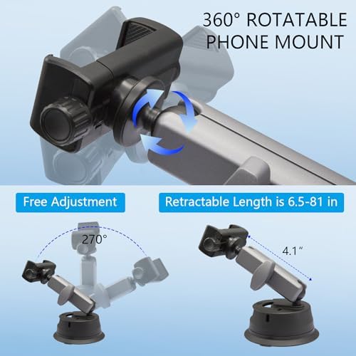 Versatile Suptig Universal Car Mount for Smartphones, Go Pro, Action Cameras & DSLRs – Robust Suction Cup Holder for Windshield & Dashboard Stability – Effortless Setup with Adjustable Angles for Optimal Capturing – Ideal Companion for Adventurers and Travelers