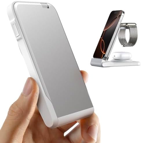 Ultimate 3-in-1 Travel Charging Station for i Phone, Android & Apple Devices – Fast Wireless Dock for Phones, Air Pods & Apple Watch – Foldable Multi-Device Charger for On-the-Go Power Solutions – Enhanced Compatibility & Speed (Adapter Not Included)