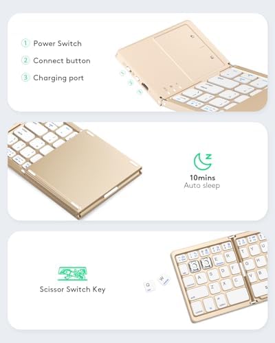 Samsers Portable Bluetooth Keyboard with Touchpad – Ultra-Slim Foldable Wireless Keyboard for Effortless Typing on Android, Windows, and i OS Devices – Rechargeable, Travel-Friendly Design with Device Holder – Black