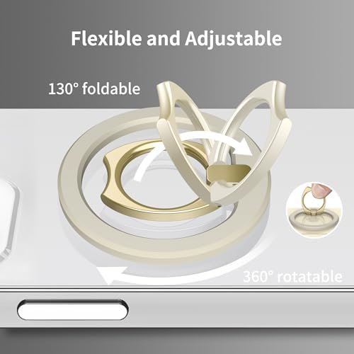 PROfezzion Ultra-Slim Magnetic Ring Holder for Mag Safe – Lightweight Zinc Alloy Phone Grip for i Phone 16/15/14/13/12 Pro Max Plus with Mag Safe Case – Effortless Attach and Detach, 360° Rotation & 130° Angle Flexibility – Ideal for On-the-Go Use and Mag Safe Car Mount Compatibility – No Residue, Strong 3.2 lb Grip