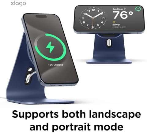 elago MS4 Charging Stand Compatible with MagSafe Charger, Aluminum Stand Compatible with iPhone 16/15/14/13/12 Series, Designed for iOS17 Standby Mode (Cable Not Included) (Black) – Enhanced Compatibility and Speed