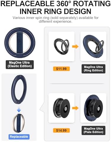 EWA Mag One Ultra Phone Grip Stand – Advanced Elastic Finger Loop & Magnetic Kickstand Holder for i Phone 16, 15, 14, 13 Pro/Max/Plus – Optimal Hands-Free Viewing & Superior Grip Stability – Sleek Black Design for Everyday Convenience