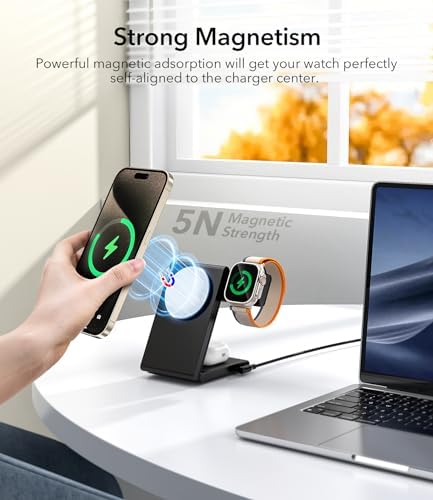 Ultimate 3-in-1 Wireless Charging Station: Fast-Fold Portable Mag Safe Charger for i Phone 12-16, Apple Watch Series 10/9/8/Ultra 2 & Air Pods 4 with 20 W Power Adapter – Effortless Travel and Enhanced Compatibility for Efficient Device Charging