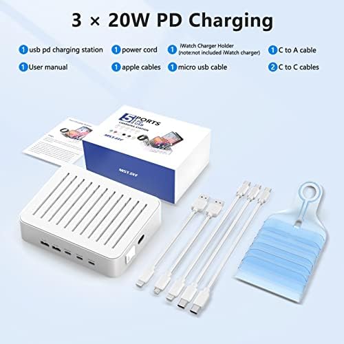 MSTJRY 90 W USB C Charging Station – Versatile 5-Port Fast Charger for i Phones, i Pads, Tablets & Air Pods – Customizable Charging Dock with Adjustable Dividers for Home, Office & Classroom – Optimal Compatibility & Safety Features