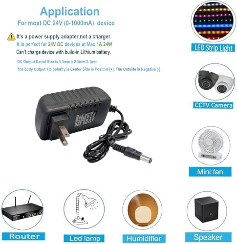 24 V 1 A AC to DC Power Adapter – Universal 100-240 V Input, High-Performance 24 W Power Supply for LED Strip Lights, CCTV Cameras, and DC Pumps – Reliable 5.5 mm x 2.5 mm Connector for Optimal Device Compatibility and Efficiency
