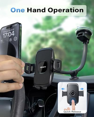 Ultimate 14-Inch Gooseneck Car Phone Mount Holder with Industrial-Strength Suction for Windshield Stability – Hands-Free Universal Cell Phone Holder Compatible with i Phones and Androids for Safe Navigation and Entertainment