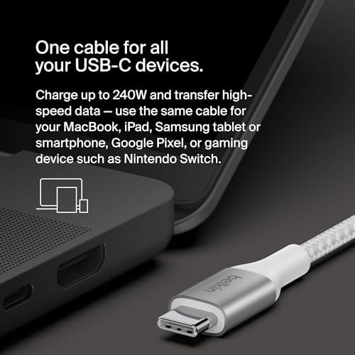 Belkin 6.6 ft USB C to USB C Charging Cable – 240 W Type-C Fast Charger for i Phone 16, Galaxy S25, Pixel 9, Mac Book, i Pad Pro, Chromebook, and Switch Steam Deck – Durable, High-Speed Connection for Enhanced Device Performance – Sleek Black Finish