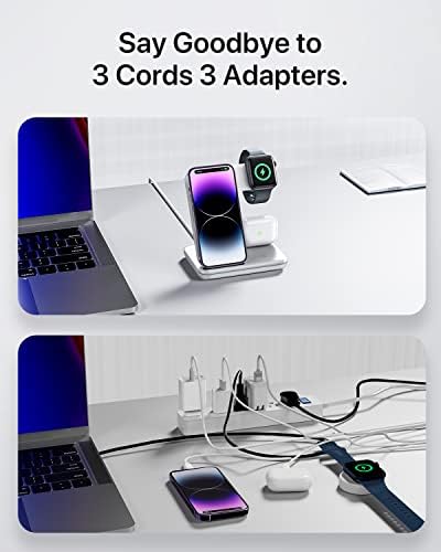 Intoval 3-in-1 Wireless Charging Station for Apple Devices – Fast Charging Hub Compatible with i Phone 15/14/13, Apple Watch Series 9/8/Ultra/7/6/SE, and Air Pods Pro – Sleek Z5 White Design for Efficient Desk Organization and Enhanced Compatibility