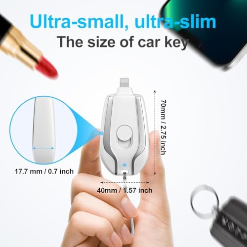 Compact Keychain Portable Charger – 2200 m Ah Emergency Power Bank for i Phone 14/13/12/11/XS/XR/8/7/6 Series – Ultra-Lightweight Fast Charging Battery Pack with Pass-Through Function and Multi-Protection Features – Ideal for On-the-Go Power Backup – White