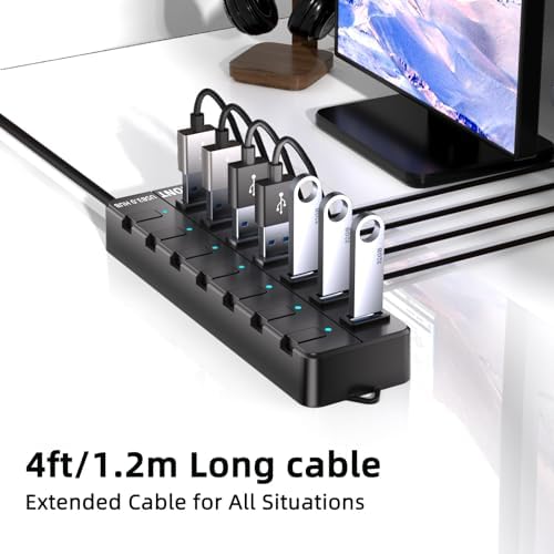 Unlock Ultimate Device Connectivity with VEMONT 7-Port USB 3.0 Hub – Control Each Connection with Individual On/Off Switches and LED Indicators, Enjoy Flexible Setup with 4 ft Cable, Plus Lightning-Fast Data Transfer Speeds of Up to 5 Gbps – The Essential USB Splitter for Modern Laptops and PCs