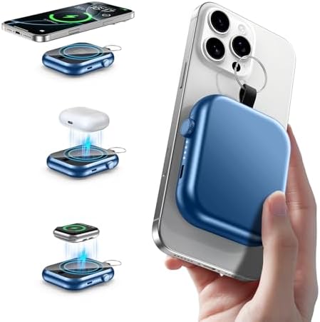 6000 m Ah Magnetic Power Bank – 3-in-1 Portable Charger for i Phone 12-16, Apple Watch, and Air Pods – 22.5 W Fast Charging USB-C Battery Pack for Effortless On-the-Go Power and Enhanced Device Compatibility