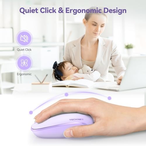 TECKNET 2.4 GHz Wireless Mouse – Ultra-Quiet & Portable Computer Companion with Adjustable DPI, USB Receiver, and Ergonomic Design for Seamless Use Across Chromebook, Laptop, PC & Mac – Enhance Productivity Effortlessly