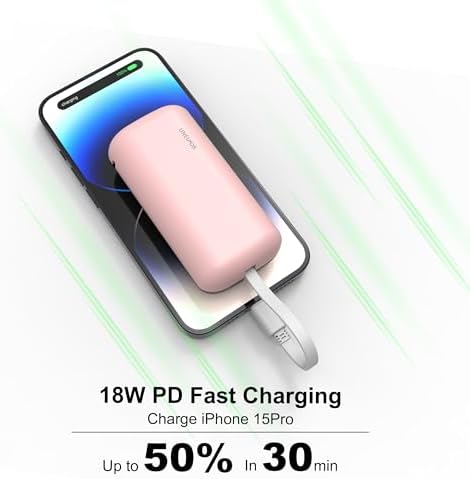 Ultra-Compact 10,000 m Ah Fast Charging Power Bank with Integrated USB-C Cable – Essential Portable Charger for i Phone 15, Samsung Galaxy S23, Note20, and More – LED Display for Easy Battery Monitoring and Enhanced Compatibility