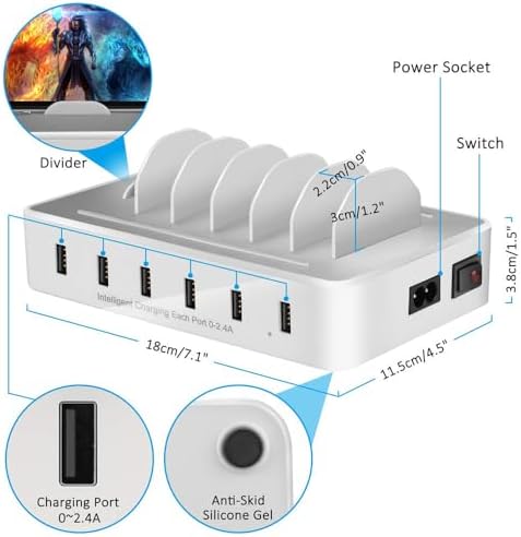 Ultimate 100 W USB C Multi-Device Charging Station: Fast Charge 4 PD & 2 USB Ports for Apple i Phone, i Pad, Android Phones & Tablets | Compact Desktop Organizer with Advanced Safety Features for Home & Office Use