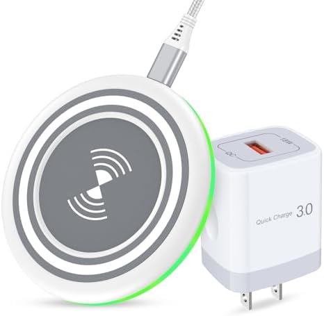 15 W Fast Wireless Charging Pad with QC 3.0 Adapter – Ultimate Charging Solution for Galaxy S25 Ultra, i Phone 16 Pro Max, Pixel 9, and More – Seamless Through-Case Functionality, Enhanced Safety Features, and Non-Slip Design for All Wireless-Enabled Devices – Includes 3.3 ft USB-C Cable for Effortless Connectivity – Perfect for Home and Office Use