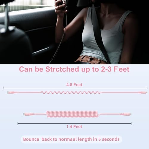 Coiled USB C to USB C Charger Cable Set – Fast Charging Solutions for i Phone 15 Series & Samsung Galaxy S23 – Innovative Retractable Design for Tangle-Free Convenience and Enhanced Durability – Ideal for On-the-Go Power Delivery