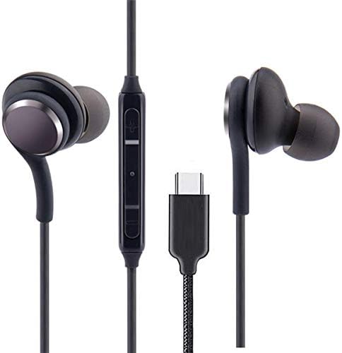 Premium Stereo Earphones for Samsung Galaxy Note 10, Note 10+, S10, S9 Plus – Tangle-Free Braided Cable with Inline Microphone & Volume Control – Fast Type-C Connector for Enhanced Sound Quality and Comfort