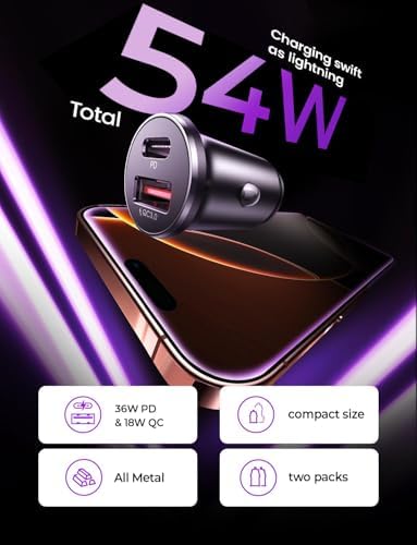 LISEN 2-Pack Ultra Compact 48 W USB C Car Charger Adapter – All Metal Fast Charge Cigarette Lighter USB Charger for i Phone 15, 14 Pro Max, Galaxy S23/22, i Pad Pro – Smallest Flush Design for Seamless Integration and Enhanced Speed