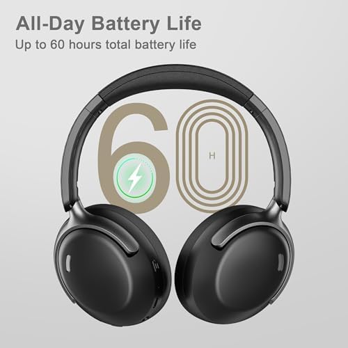 Experience Superior Audio with LORELEI QC30 Wireless Over-Ear Headphones – 60-Hour Battery Life, Advanced Hybrid Active Noise Cancellation, Bluetooth 5.4 Technology, and Rich Deep Bass for Unmatched Sound Quality in Stylish Space Black Finish Perfect for Audiophiles and Travelers.