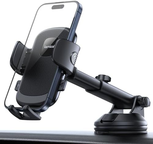 Lamicall 360° Adjustable Car Phone Holder with Military-Grade Suction Cup – Secure Smartphone Mount for i Phone 16 & Galaxy Models – Effortless Quick-Release Design for Safe Driving and Optimal Viewing Angles in Any Vehicle