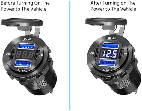 12 V Dual QC3.0 & PD3.0 USB C Car Charger Socket with Voltmeter – Waterproof Aluminum Alloy Quick Charge Power Adapter for Vehicles, Boats, RVs, and More – Ultimate Fast Charging Solution for Smartphones and Devices