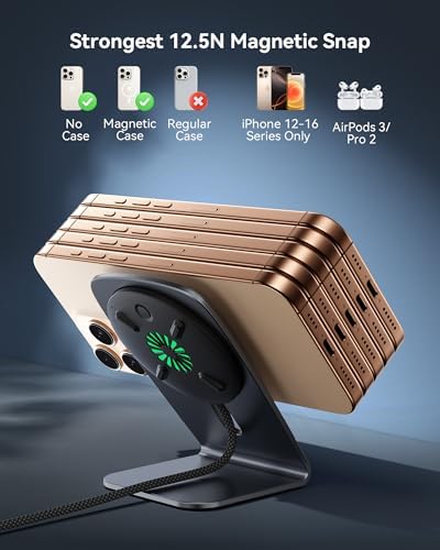 Elevate Your Charging Experience with the INIU 15 W Fast Magnetic Wireless Charger Stand – Sleek, Travel-Friendly Design for i Phone 12-16 and Air Pods, Featuring Adaptive Sleep-Friendly Light and Advanced Safety Features for Optimal Performance
