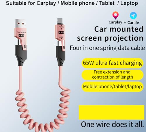 4-in-1 Supercharging Cable for Apple Devices – High-Speed USB-C & Type-C Charging Solution with Durable Spring Wire Design for Mac Book, i Pad, i Phone – Portable Multi-Functional Charging Accessory for Effortless Power Delivery