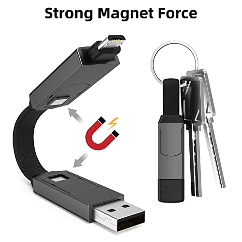 Multi Keychain Charging Cable Travel Portable Charger Cable Magnetic 4 in 1 USB C Cable Compatible with IP 15/15 Pro/ 15 Plus/ 15 Pro Max/MacBook/Galaxy (Lava Black) – Enhanced Compatibility and Speed