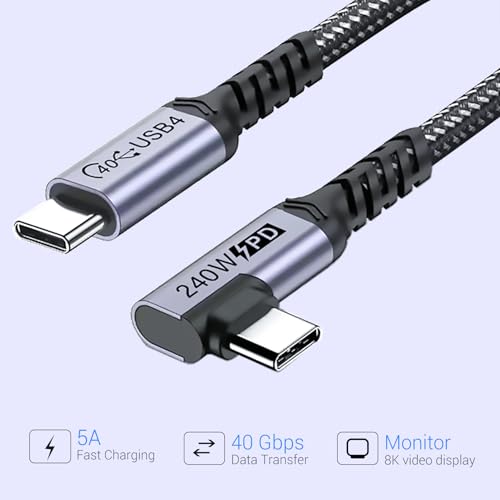 Right Angle Short USB 4 Cable Duo [1.5 FT] – 240 W Fast Charging & 40 Gbps Data Transfer with 8 K Video Support for i Phone 16, Mac Book & Galaxy S23 – Ideal for Compact Spaces and Enhanced Connectivity