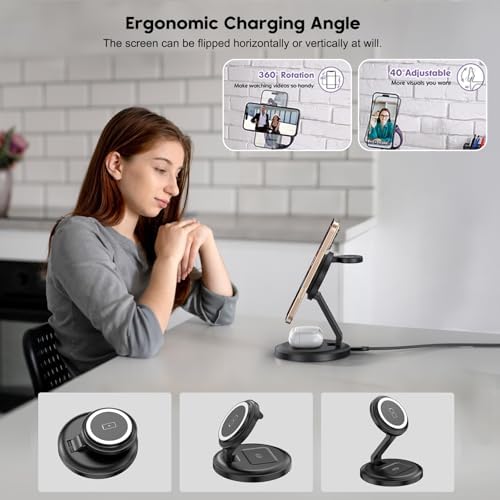 Revolutionary 3-in-1 Magnetic Wireless Charging Station for Apple Devices – Fast & Portable Charging Dock for i Phone, Apple Watch & Air Pods, Includes PD Adapter & USB-C Cable – Ideal for Home, Office & Travel – Enhanced Stability & Safety Features