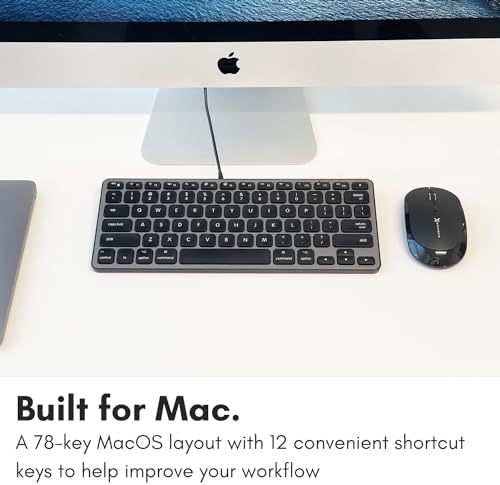 Elevate Your Workspace with the Macally Compact Keyboard for Mac – Sleek 78-Key Wired Design with USB Hub (3 Ports) for Ultimate Versatility – Perfect Apple-Compatible Accessory in Stylish Silver Finish for Enhanced Productivity and Seamless Connectivity