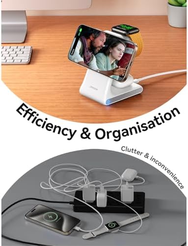 Revolutionize Your Charging Routine with JOYROOM 3-in-1 Wireless Charging Station – Fast 15 W Power Hub for i Phone 16, 15, 14, 13, Apple Watch, and Air Pods – Mag Safe Compatible with Sleek Design for Organized Tech Space and Enhanced Device Protection
