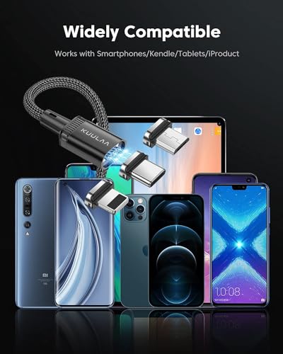 Revolutionize Your Charging with Kuulaa 3 Pack Magnetic Charging Cables – Fast 3 A Power Delivery, 3-in-1 Interchangeable Tips for Lightning, Micro USB & Type-C, Durable Nylon-Braided Design for Ultimate Reliability and Convenience