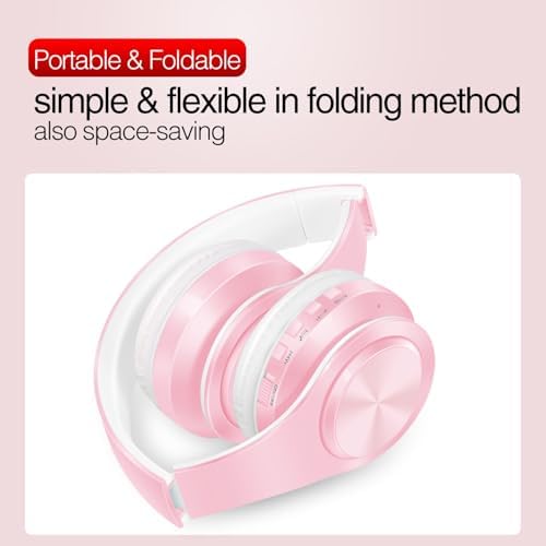 Lightweight Pink RAT TAIL V5.0 Bluetooth Over-Ear Headphones – Foldable Design with Micro SD/TF Card & FM Radio for Ultimate Audio Experience – Perfect Wireless & Wired Headset for Music Lovers on the Move