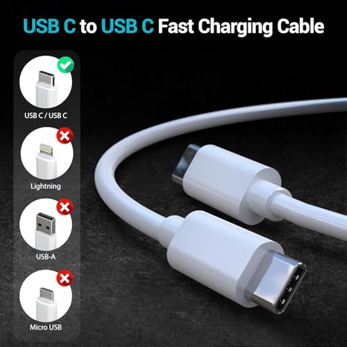 Ultimate 5-Pack 6 ft USB C to C Fast Charging Cables – 60 W Power Delivery for i Phone 16 Series and Galaxy S25, S24, S23, S22 – Durable, Flexible, High-Speed Charging Solution in Sleek White Design for Home & On-the-Go Use