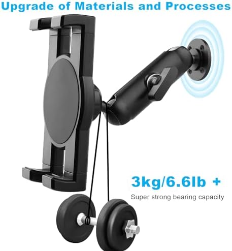 Heavy-Duty Aluminum Tablet Holder with Drill Base for Cars, Trucks, and Boats – Universal Mount for 4″-12.9″ Devices – Enhanced Stability, 360-Degree Rotation, and Large Case Compatibility for Safe Hands-Free Use