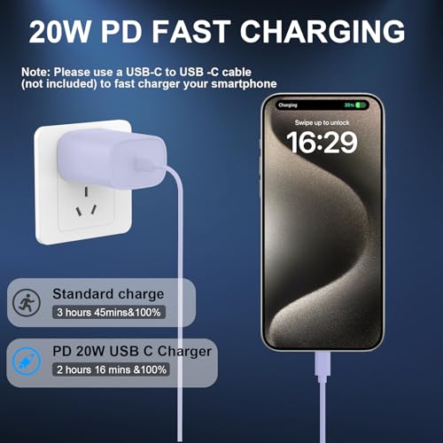 Experience Rapid Power Revitalization with the 20 W USB-C Fast Charger for i Phone 15 Pro Max – Complete with 6.6 FT Robust Cable for Ultimate Flexibility and Compatibility with i Pad Pro – Your Ideal On-the-Go Charging Solution with Enhanced Safety Features and Efficient Energy Delivery.