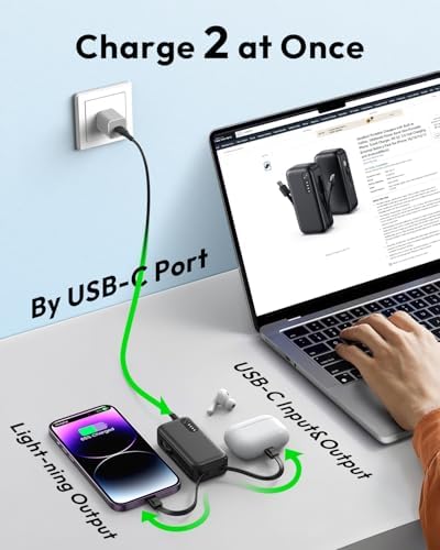 Compact 5000 m Ah Dual Power Bank Set with Integrated Cables – Ultra-Slim Fast Charging Portable Chargers for i Phone & Android | Stylish Travel Power Solutions in Black & Pink for Effortless Energy on the Move