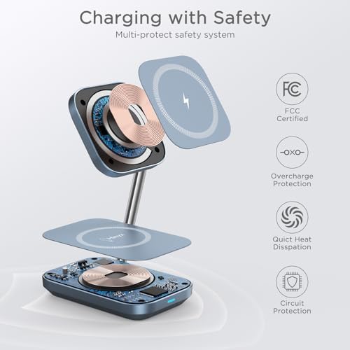 Elevate Your Charging Game with the Premium 2-in-1 Mag Safe Charger Stand – Swift 20 W Wireless Power Solution for i Phone 15/14/13/12 & Air Pods 3/Pro/2 – Robust Zinc Alloy Design with Foldable Portability for Effortless Device Alignment – Perfect for Organized, Tangle-Free Charging Spaces