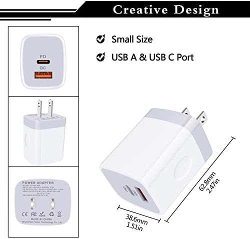 20 W Dual Port USB-C Fast Charging Power Adapter 3-Pack – Compact Wall Charger for i Phone 16/15/14/13/12/11 Pro Max, i Pad, and Samsung Galaxy S21/S20/S10 Plus – Travel-Friendly Design with PD & QC 3.0 Technology for Superior Device Compatibility and Efficiency
